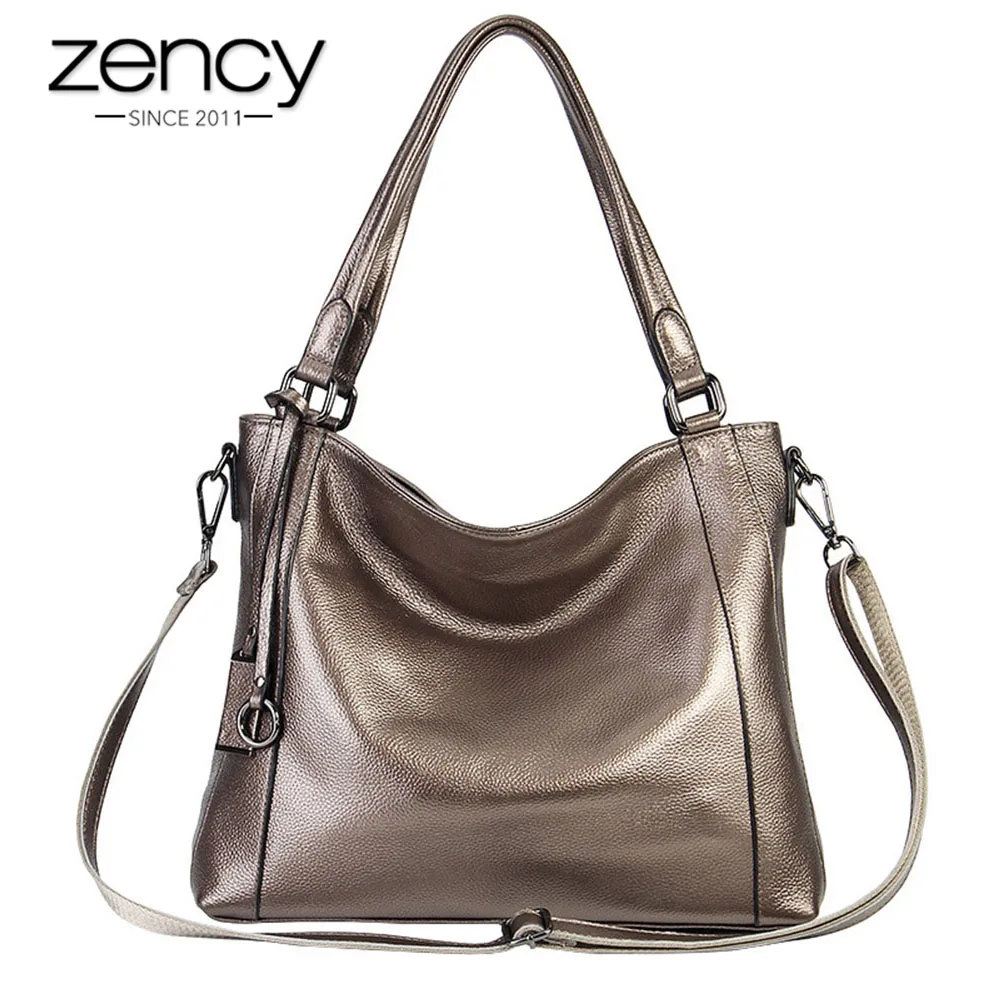 Bolsa de Ombro Zency Pele Macia Couro Genuíno Moda Feminina Bolsa Preta Grande Capacidade Lady Messenger Crossbody 100%
