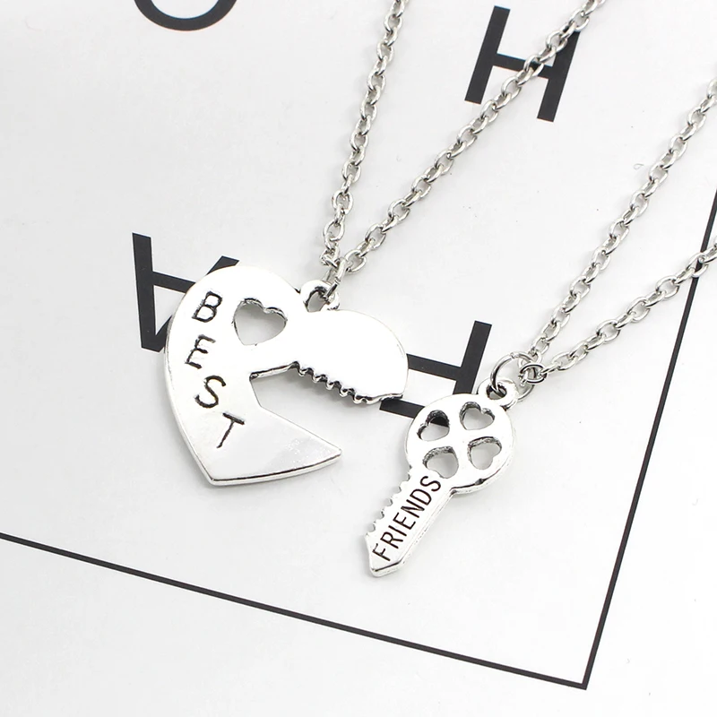 Fashion-Heart-Best-Friends-Necklace-Women-2-Pcs-Set-Hollow-Hearts-Love-Key-Splicing-BFF-Necklaces
