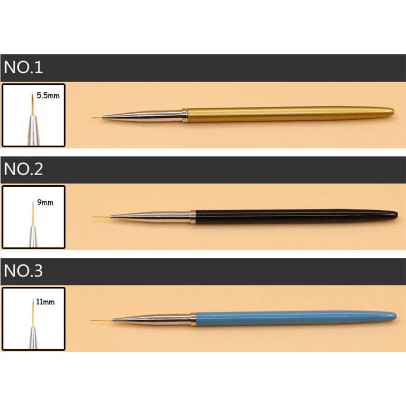 3 шт./набор щеточек для ногтей рисунок чертежный вкладыш ручка металл ручка для УФ гель щетки для полировки наборы DIY маникюрные инструменты для ногтей