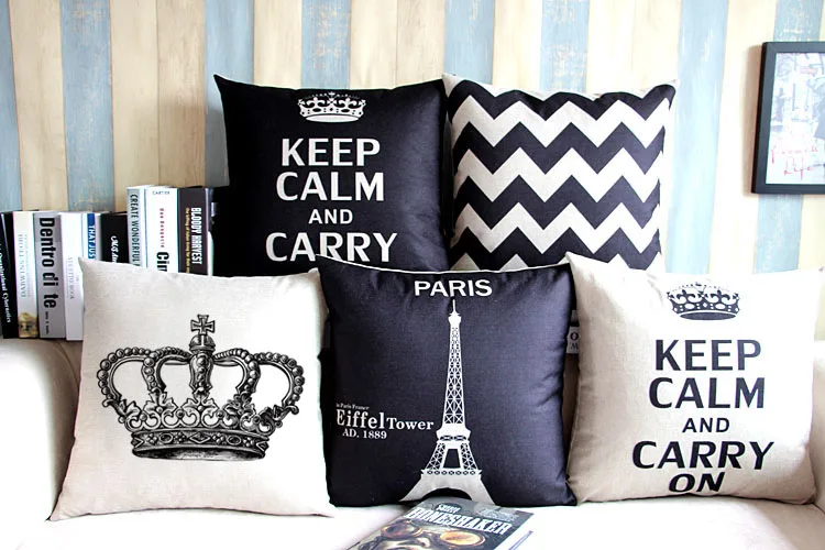 

Black Crown Eiffel Tower Chevron Home Decor Pillow Zigzag Linen Cotton Cushion Decorative Throw Pillows Free Shipping