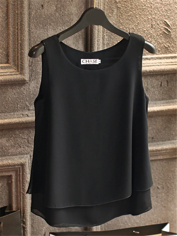 Женская шифоновая блузка без рукавов с круглым вырезом|chiffon blouse|blouse sleevelesschiffon blouse