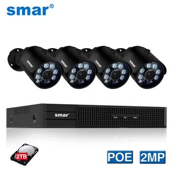 

Smar H.265 4CH POE NVR Kit 1080P Security Camera System 4CH With 2MP POE IP Camera Set CCTV Surveillance Real Plug and Play