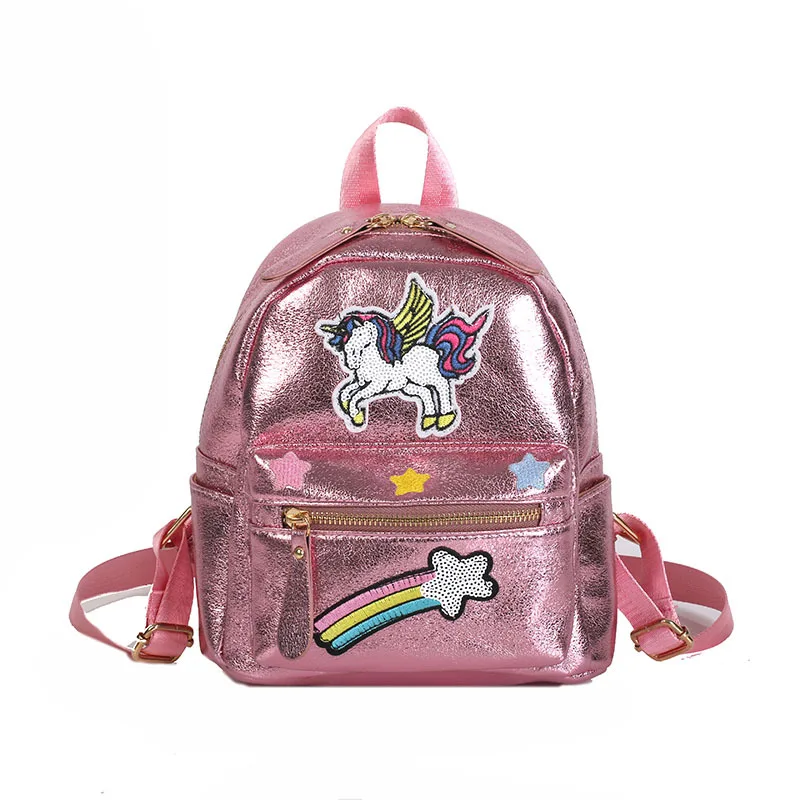 

Children School Bags Leather Unicorn Backpack for Teenager Girls Rainbow Sequined Feminine Small Back Pack Zaino
