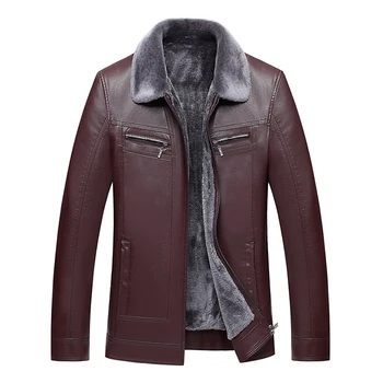 

2020 New Men Leather Jacket Faux Sheepskin Jacket Winter Leather Coat Sheep Shearing Fur Leather Mens Coat Fur Collar Black 5XL