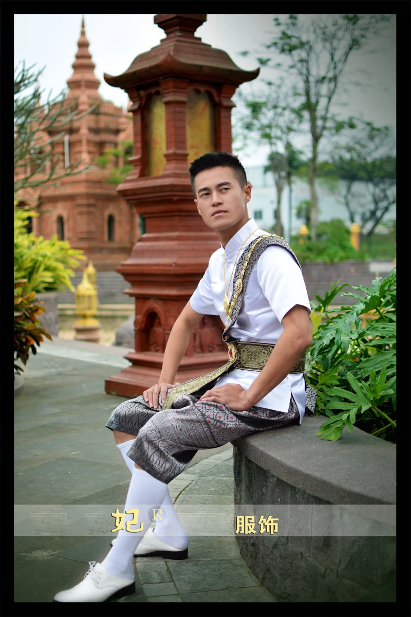Праздничная рубашка с брызгами воды+ брюки+ пояс фото дорожные костюмы дай Императорский костюм для ребенка традиционные фигурки Тайланда мужские костюмы