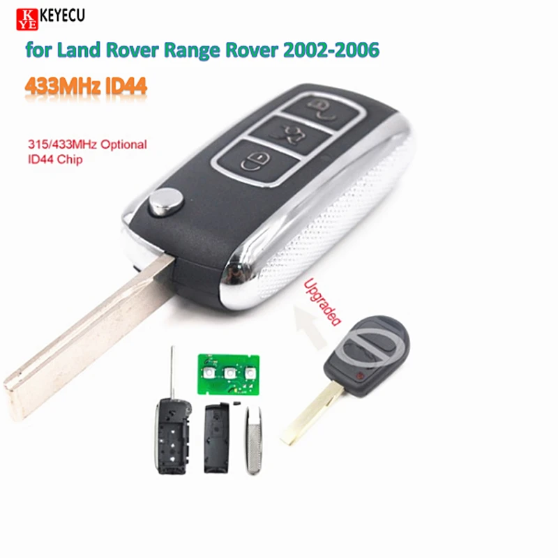 

Keyecu Free Programming Upgraded Remote Car Key Fob 315/433MHz ID44 Chip for Land Rover Range Rover 2002-2006 /Sport 2006