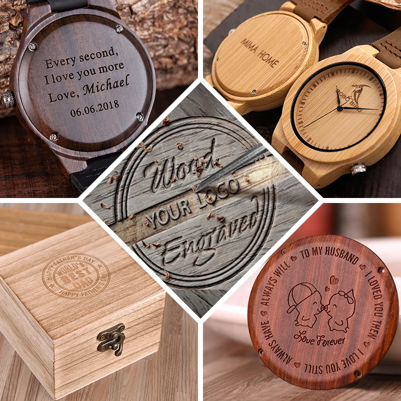 Personnalité conception créative Logo MESSAGE gravé sculpté personnaliser seulement Logo coût Laser Charge pas de montre