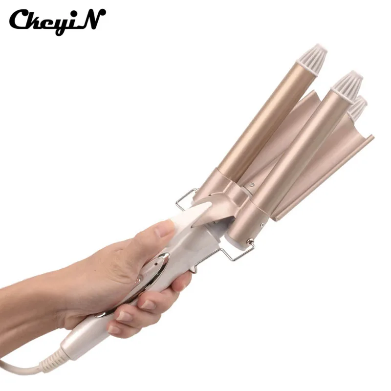CkeyiN Deep Curly Hair Styler Curls Ceramic Triple Barrel Curling Iron Wave Machine Pro Spiral Hair