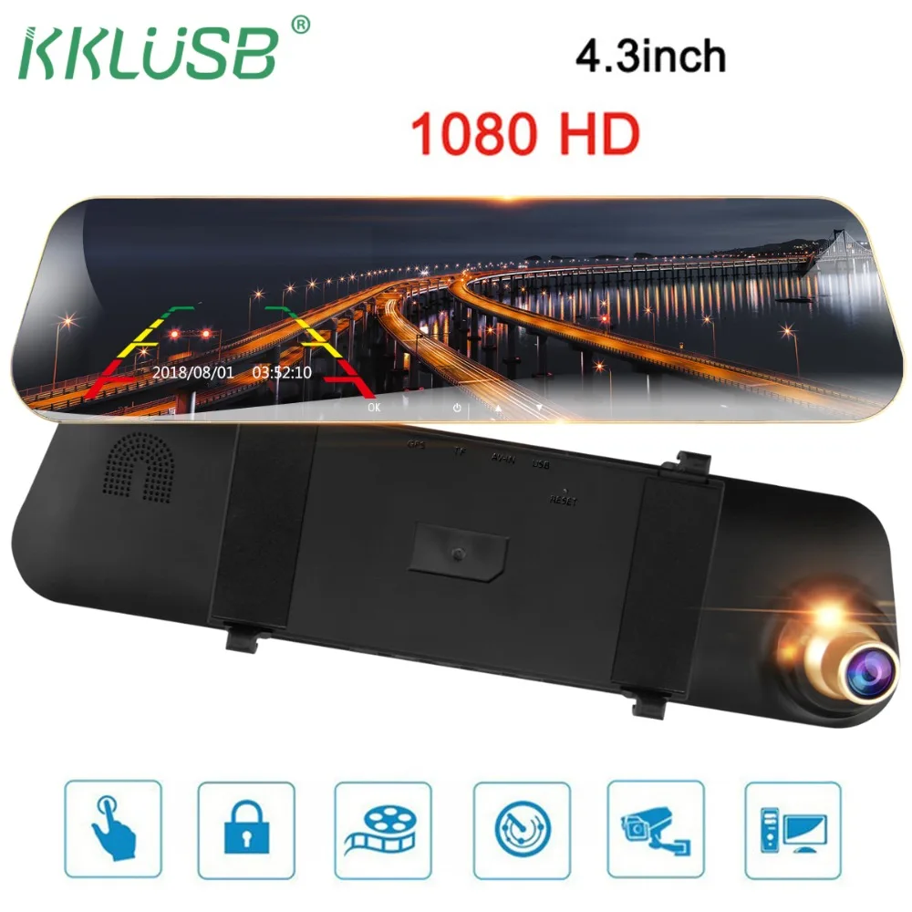 

Full HD 1080P Car Dvr Camera Auto 4.3 Inch Rearview Mirror Digital Video Recorder Dual Lens Registratory Camcorder