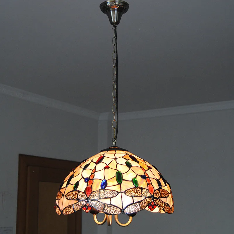 Tiffany Chandelier Lighting Tiffanylampe Vintage Stained Glass Hanging Light Living Room Dragonfly Pattern Lamp Shade 16 Pl809 Lamp Shade Pattern Lamp Shadehanging Lights Aliexpress