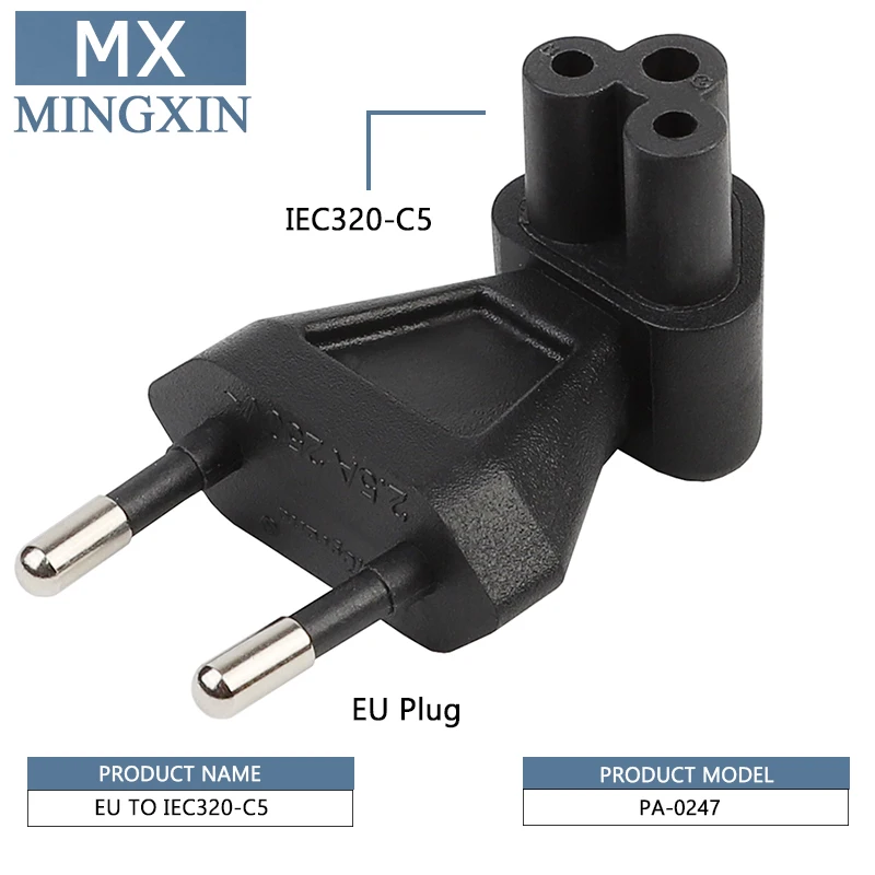 

EU Energy Conversion Plugs FOR IEC320 C5 JORINDO, European 2 Pin Male to IEC 320 C5 Right Angle Power Adapter