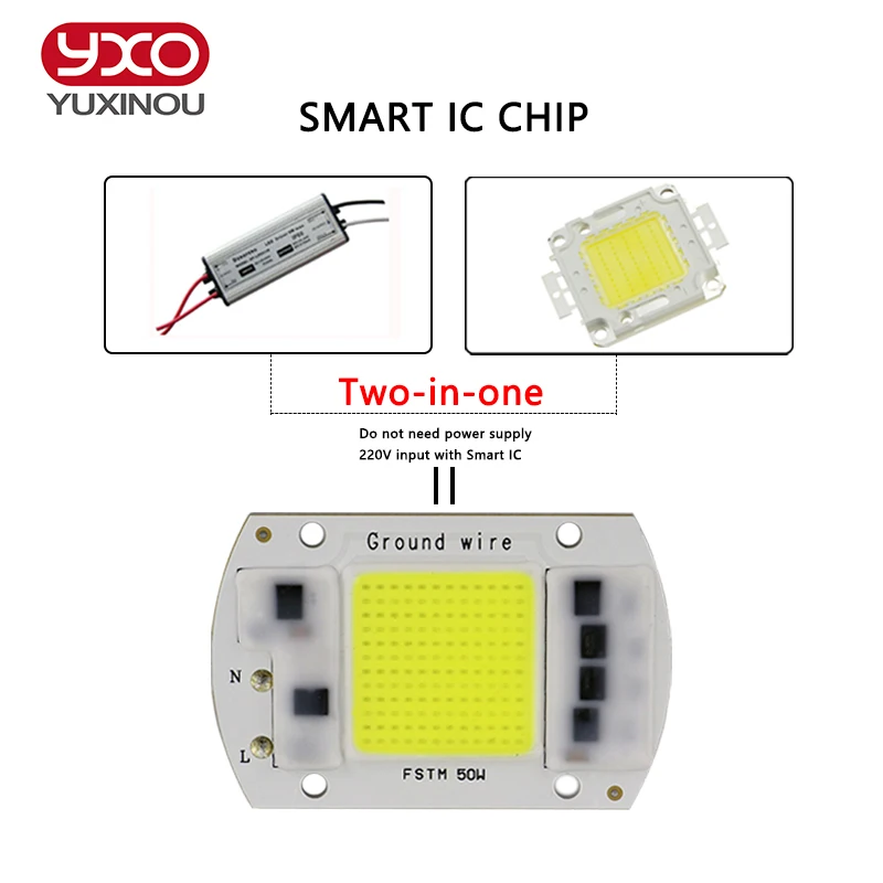 Светодиодный чип YXO YUXINOU COB 50 Вт 40 30 20 10 AC 220 В 110 без драйвера умная лампочка с ИС