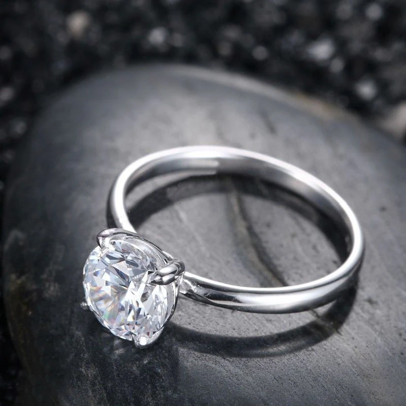 

Sterling Silver 925 7.5mm Round Flawless 100% Genuine AAA Graded Cubic Zirconia Solitare Simple Engagement Wedding Party Ring