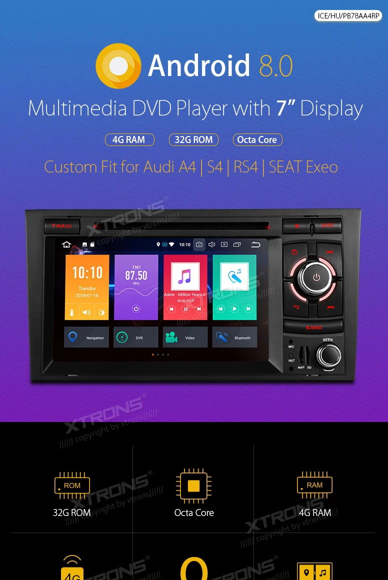Best 7" Android 8.0 OS Car DVD radio Multimedia GPS for Audi A4 2000-2008&Audi S4 2003-2008 &Audi RS4 2002-2008 with 4GB RAM 32GB ROM 0