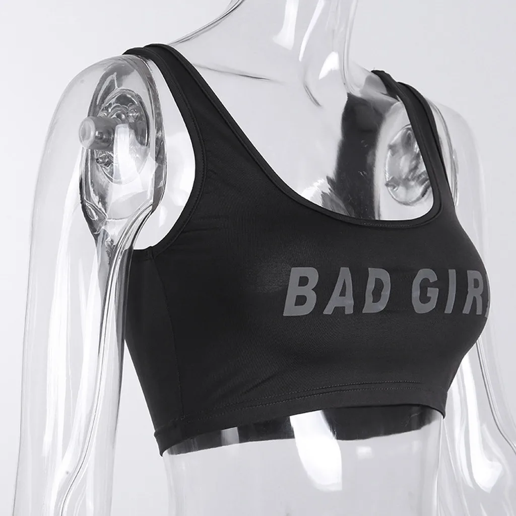 Новые сексуальные женские топы Bad Girl панк облегающая Фитнес без рукавов черные буквы печати Harajuku упражнения тренировка танки