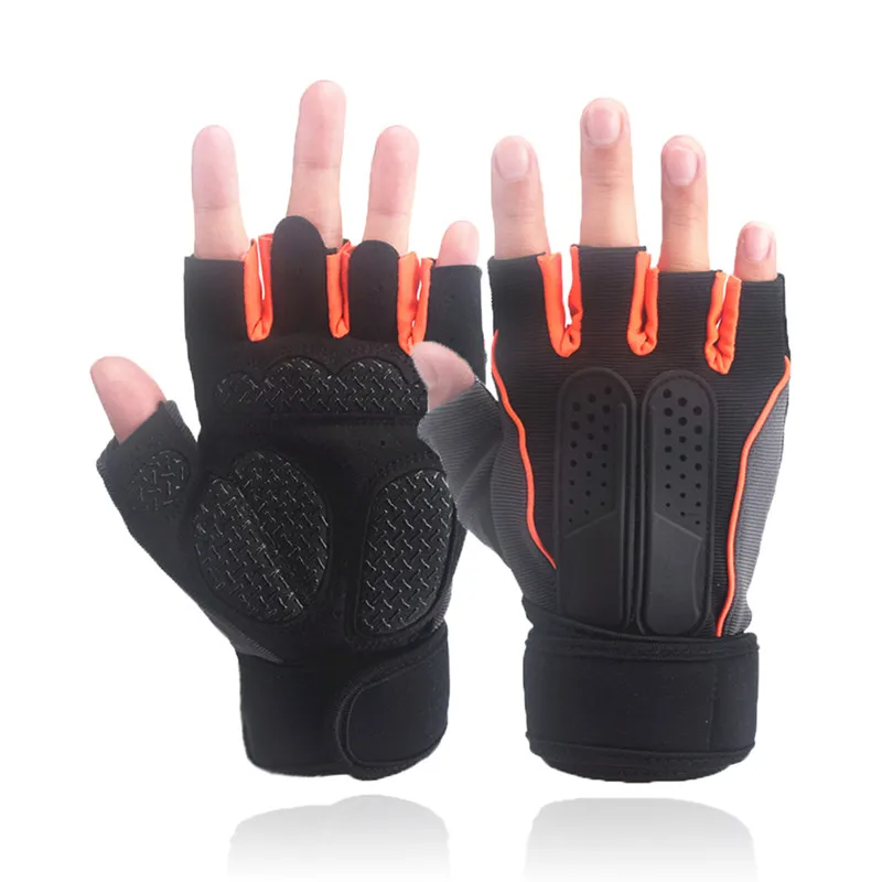 Sports Gym Gloves for Powerlifting Bodybuilding Training Exercise Men Weights Lifting Gloves Workout Gloves Gym Dumbbell Guantes - Цвет: fitness orange glove