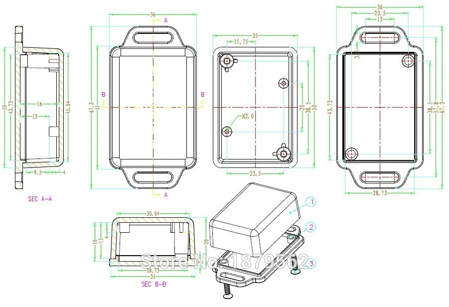 [2 colors] 51*36*20mm wall mount plastic speaker enclosure small abs plastic box for electronics switch box housing for power