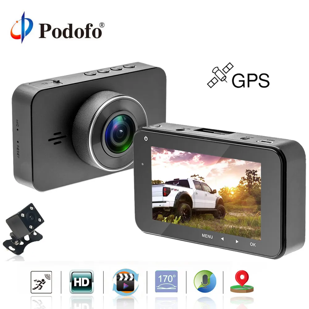 

Podofo 3.0 Inch Car DVR 1296P GPS Positioning Car Camera Video Registrator Recorder Night Vision dashcam with Reversing Camera