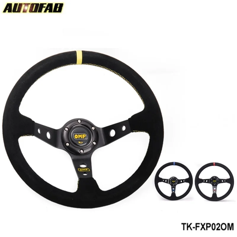 AUTOFAB - JDM 350mm BLACK/YELLOW/RED Universal Car Auto Racing Steering Wheel Suede Leather AF-FXP02OM
