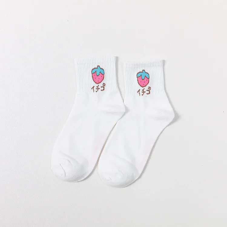 Jeseca, рождественские женские зимние теплые носки женские милые носки в корейском винтажном ретро стиле с вышитыми фруктами из мультфильмов в стиле Харадзюку носки для девочек в подарок - Цвет: strawberry