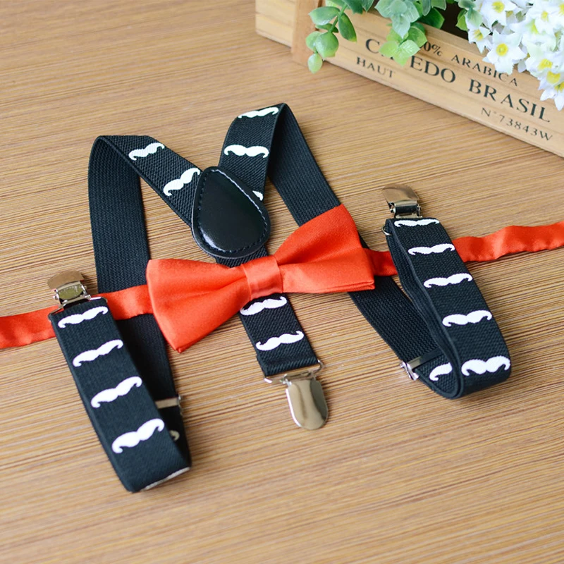 

Personality Novelty Kids Print Suspenders Bowtie Set Y-back Elastic Adjustable Mustache Pattern Child Pants Clothes Accessories