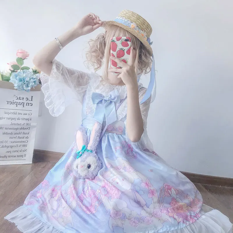 Kawaii японское платье лолиты JSK женское мягкое милое без рукавов с медвежонком и