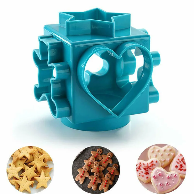 

6 in 1 Cookie Cutter Six Patterns Combined Multifunction Biscuit Molds Stars hearts bear gingerbread circles snowflakes H99F