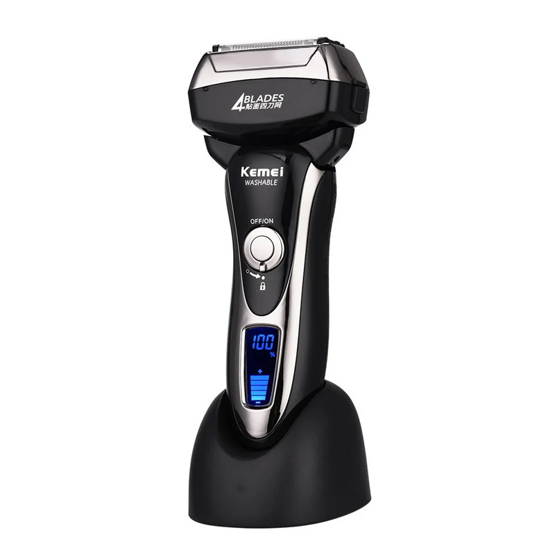 

Kemei 4 Blade Professional Wet & Dry Shaver Rechargeable Electric Razor For Men Beard Trimmer Shaving Machine LCD Display