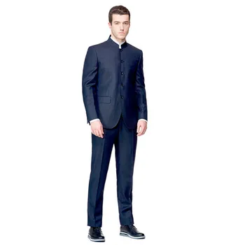 

Custom Made navy blue Men wedding Suits Blazer Mandarin Collar 2 pieces Elegant mens suit Custom Made Dress terno masculino 2017