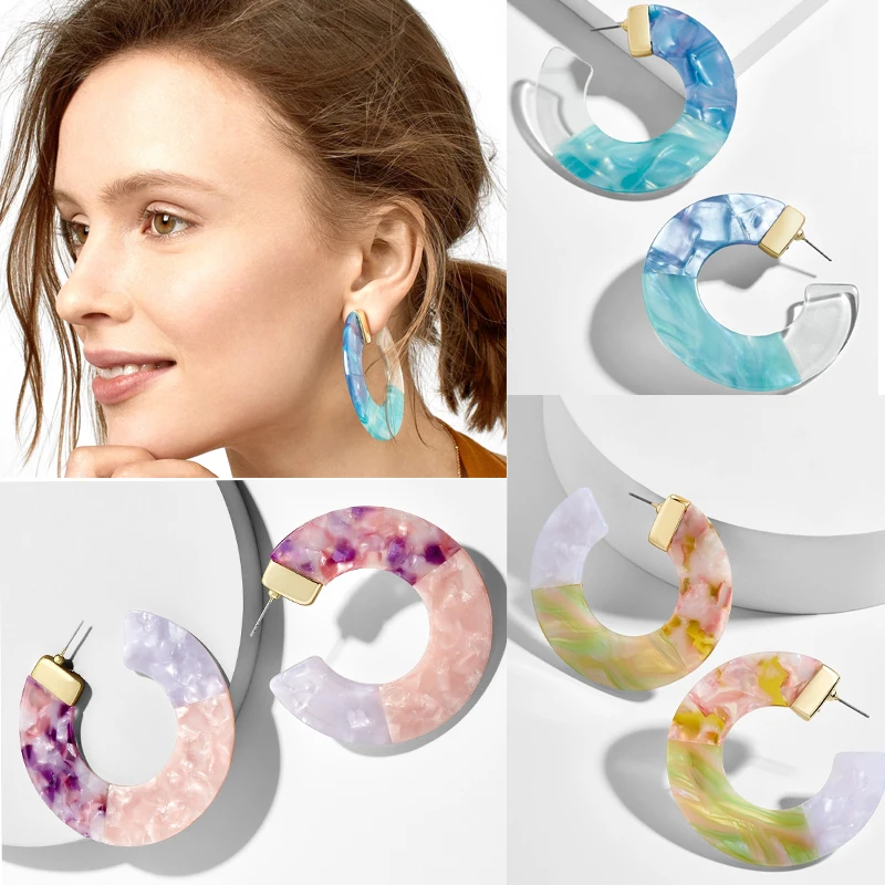 

Artilady Acetate Lucite C Hoop Earrings for Women Acrylic Earrings Hoops Resin Tortoise Large Hoop Earrings Gift