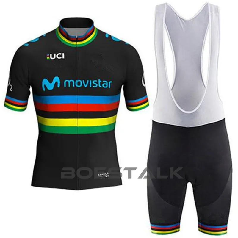 2019 European champion movistar Men Cycling Jersey Set triathlon suit summer short sleeves bike clothing uniforme ciclismo