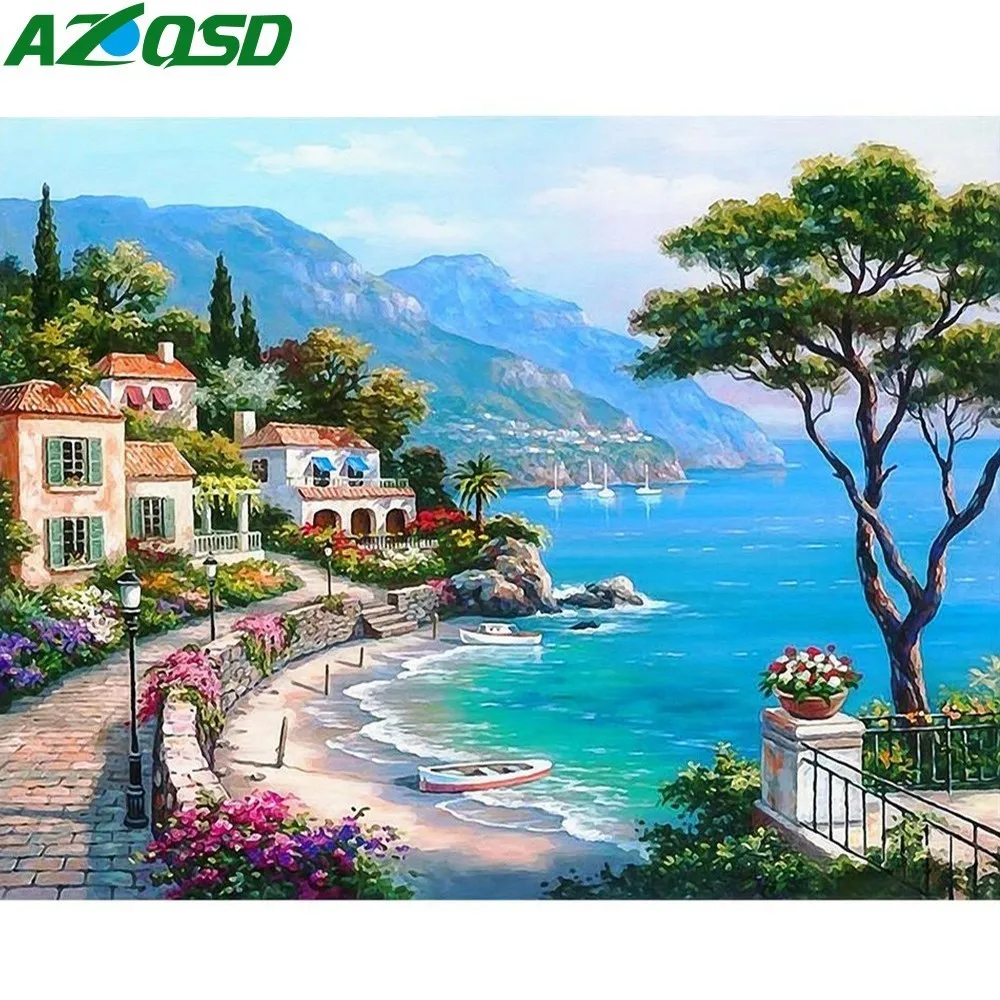 

3D Diy diamond embroidery landscape painting full rhinestones pasted painting cross stitch mosaic crafts The Mediterranean Sea