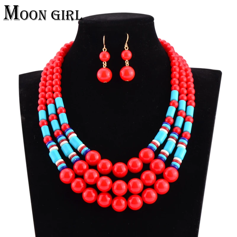 2 Color Acrylic African Beads Jewelry Set 2017 Uk New Nigerian 2 Color Acrylic African Beads Jewelry Set 2017 Uk New Nigerian Wedding Bridal Statement Necklace And Earring For Women In Sets From
