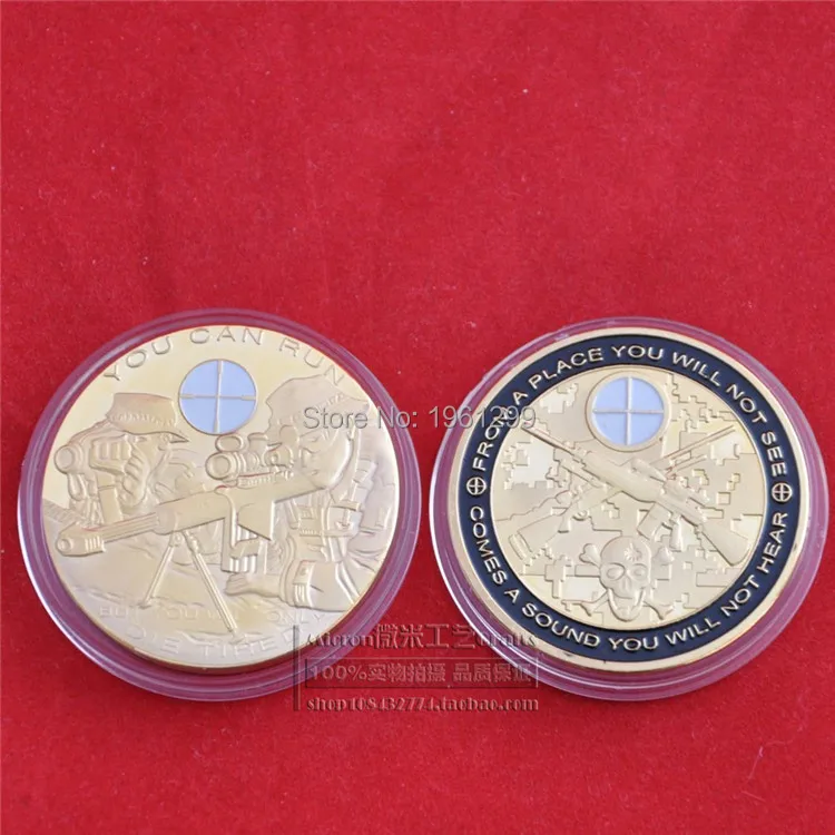 

50pcs/lot wholesale High quality United States Army Sniper gift products Gold Plated souvenir coin Dhl free shipping