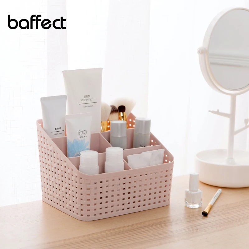 

Stylish Hollow Design Plastic Cosmetic Storage Box Desk Remote Control Makeup Brush Holder Office Bathroom Toiletry Organizer
