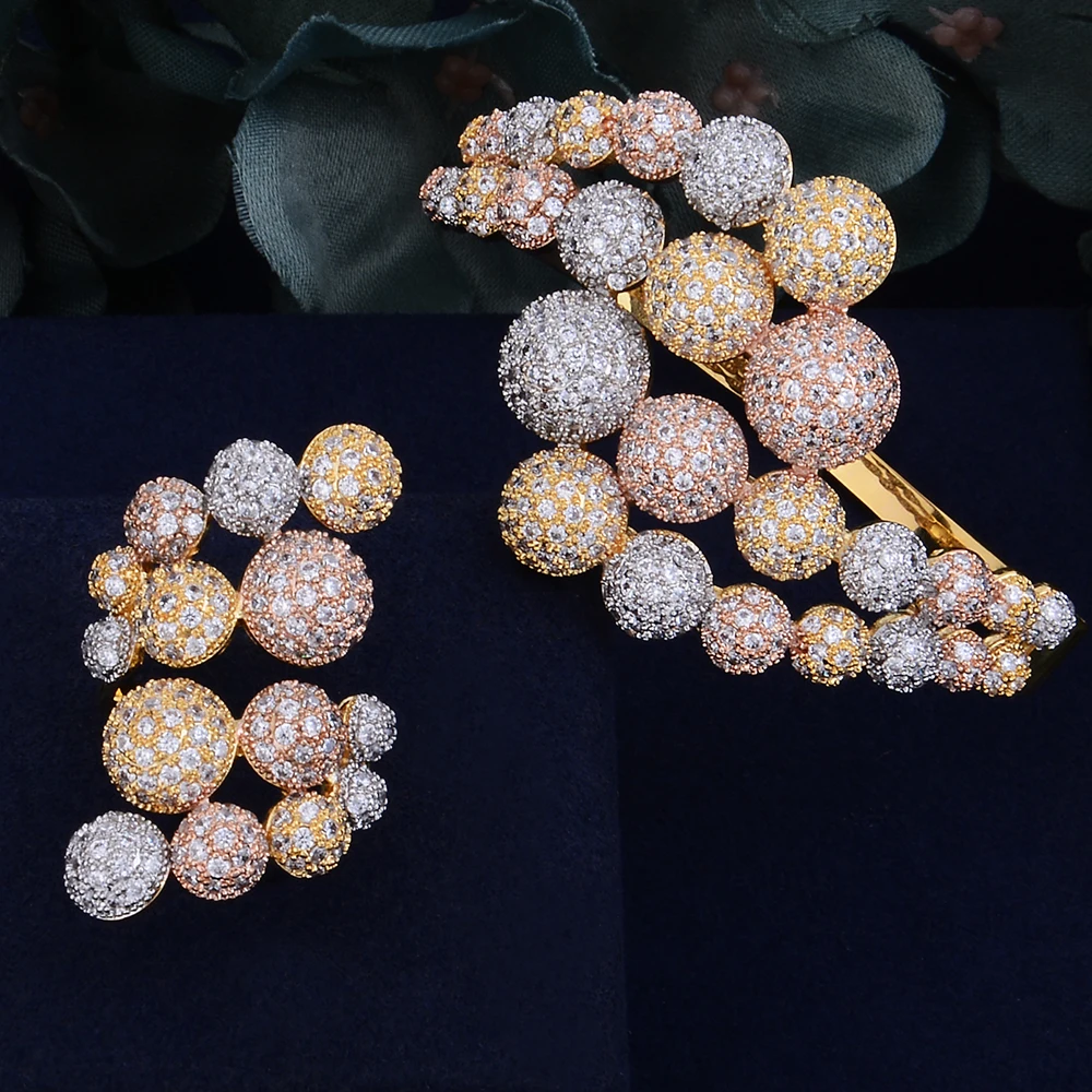 

GODKI Extreme Luxury Bubble Ball Cluster Super Shiny Cubic Zirconia Women Wedding Engagement Bracelet Bangle Ring Jewelry Sets