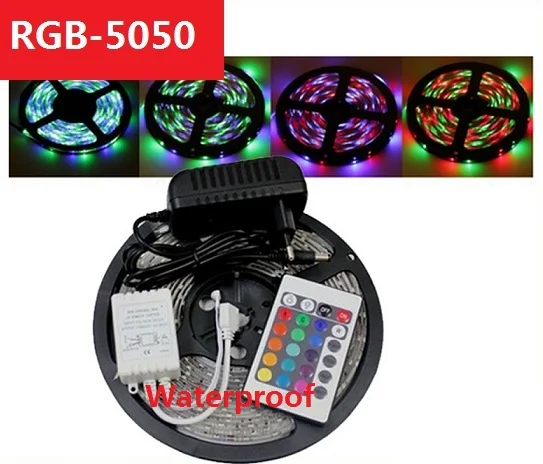 5 м Водонепроницаемый RGB Светодиодные ленты света 5050 SMD гибкие 300 светодиодный s ленты лампы DC + 12 V 3A Питание + 24 клавиши ИК-пульт