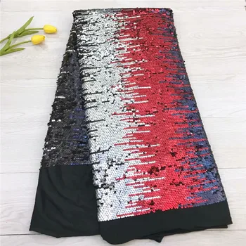 

new arrived free shipping !!! african sequins lace fabric Silver+red+black french net lace fabric for wedding dress HJ1263-1