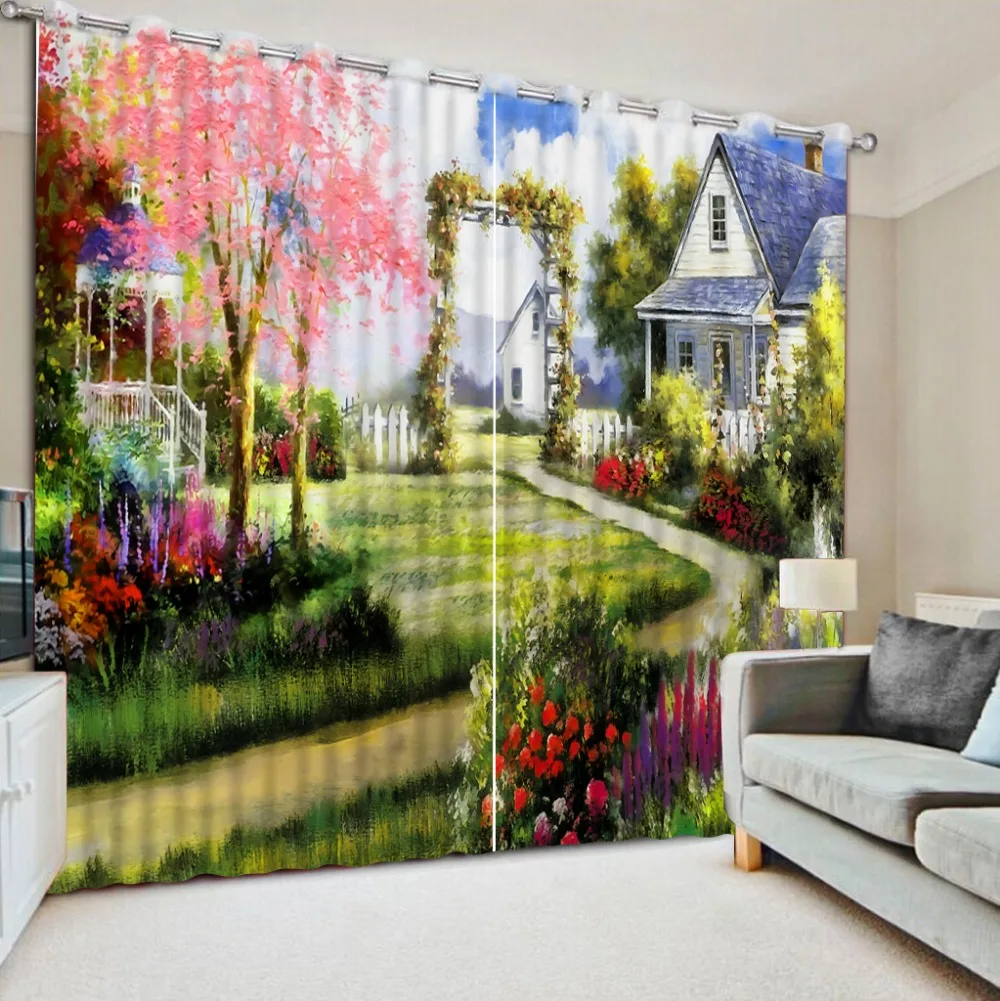 

Fashion cartoon Modern Home Decor Living Room Natural Art cartoon scenery fashion window curtains