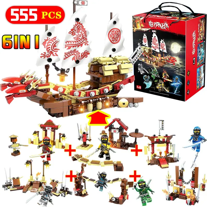 

555Pcs Ninjagled Training Ground Compatible LegoING Ninjagoe Movies Splicable Pirate Ship Model Building Block Toy for Children