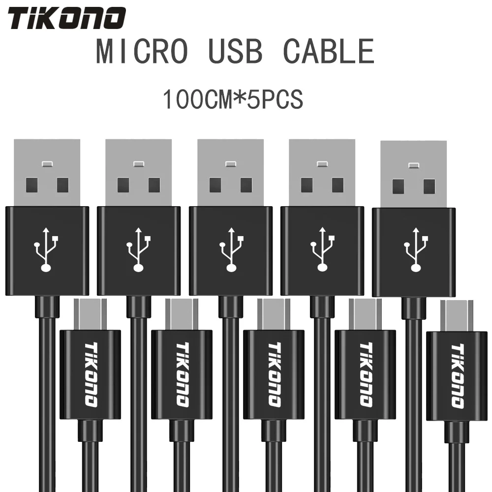 Tikono 5 шт./лот Micro USB кабель 1 м USB кабель для синхронизации данных и зарядки для samsung Xiaomi Android смартфоны HTC быстрая зарядка USB кабель - Цвет: Black