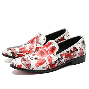 

Quality oxford leather light red print genuine leather unisex shoes brogue loafer wedding banquet Shoes