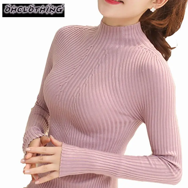 

OHCLOTHING Fashion 2018 Autumn Winter Sweaters High Elastic Slim Warm Tight Bottoming Sweater Women Elegant Knitted Pullover