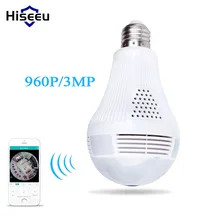 Hiseeu Bulb Light Wireless IP Camera Wi-fi FishEye 960P/3MP 360 degree VR CCTV Camera 1.3MP Home Security WiFi Camera Panoramic