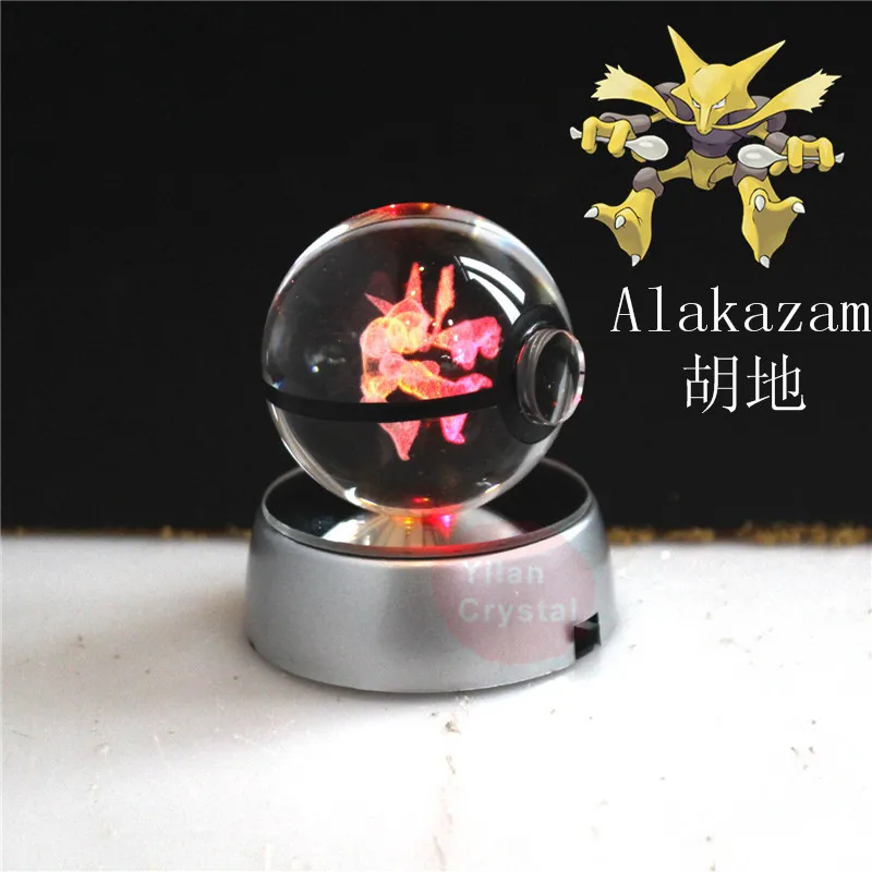 

Alakazam Pokemon Engraving Round Crystal With Black Line Nice Fashion 50mm*50mm Ball With LED Base Crystal Base
