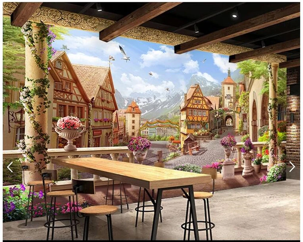 

Custom 3d mural wallpaper european, landscape painting mural for living room cafe coffee tv backdrop wall home decor wallpaper