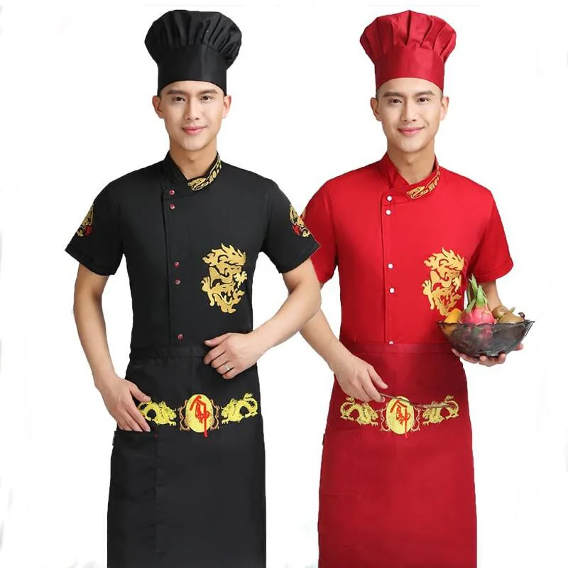 summer-food-service-chef-uniform-hotel-restaurant-kitchen-short-sleeve-embroidered-dragon-cook-jacket-with-free-apron