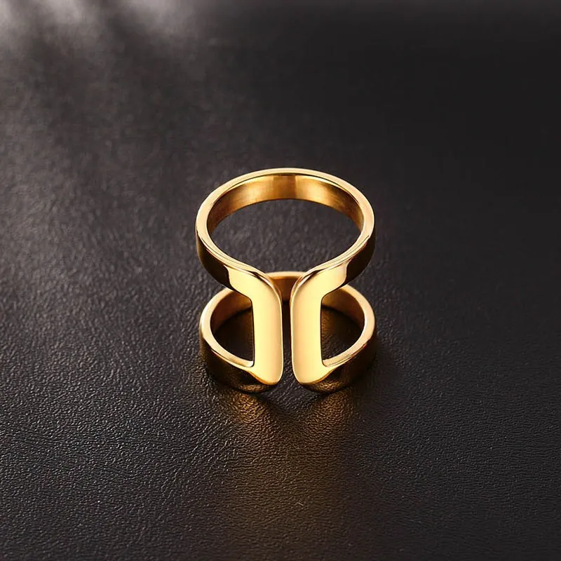 Meaeguet Women Stainless Steel Wrap Around Straight Line Center Above Knuckle Midi Ring Gold-Color Fashion Cocktail Jewelry