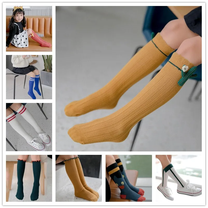 

Kids Knee High Socks Girls Boys Cartoon Stripes Cotton Sports School Socks Children Warmers lovely Baby Long Tube Leg Warm