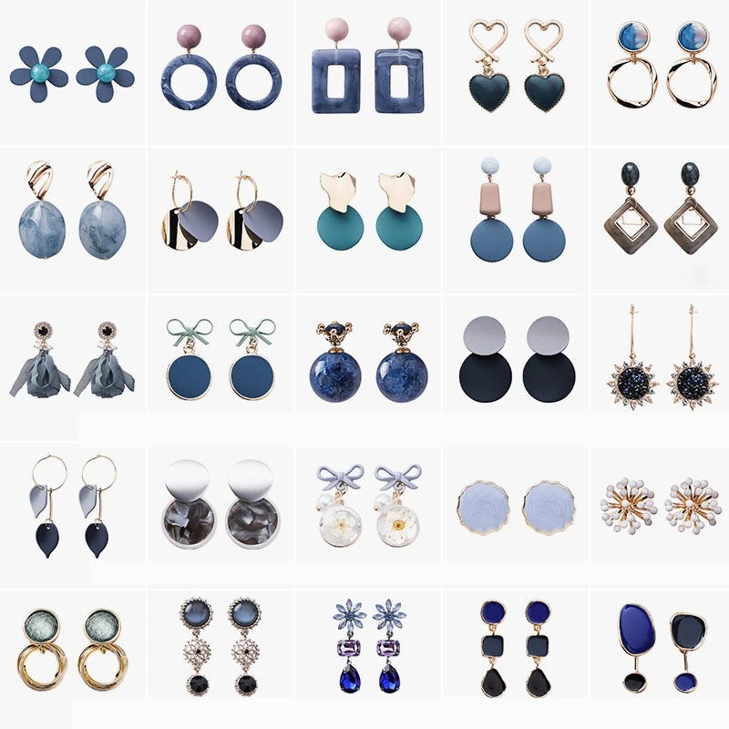 

Vintage Blue Geometric Dangle Earring For Women Flower Statement Irregular Hollow Round Square Drop Earrings Fashion Jewelry